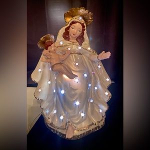 Mother Mary & Baby Jesus Vintage Collectible Lighted Ceramic Piece Lamp GUC